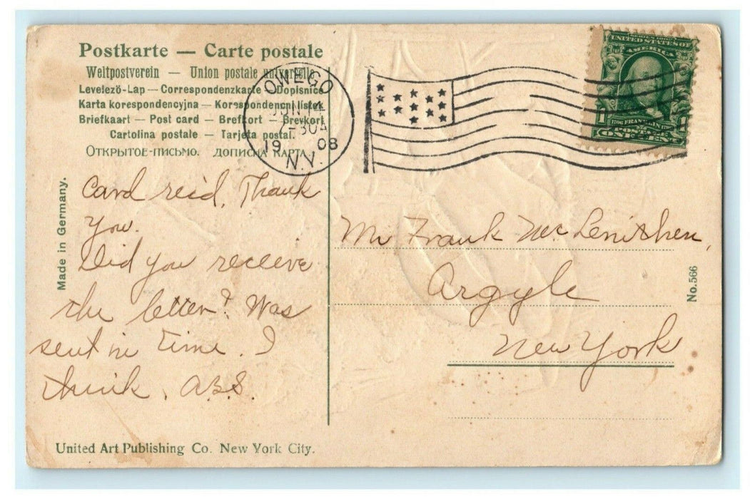 1908 Spooning in Owego New York NY Romantic Couple Antique Postcard