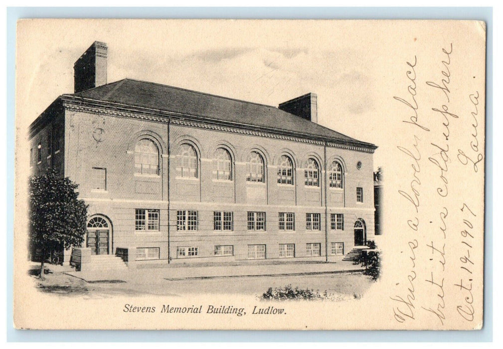 1907 Stevens Memorial Building, Ludlow, Massachusetts MA Antique Postcard