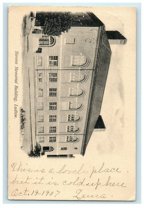 1907 Stevens Memorial Building, Ludlow, Massachusetts MA Antique Postcard