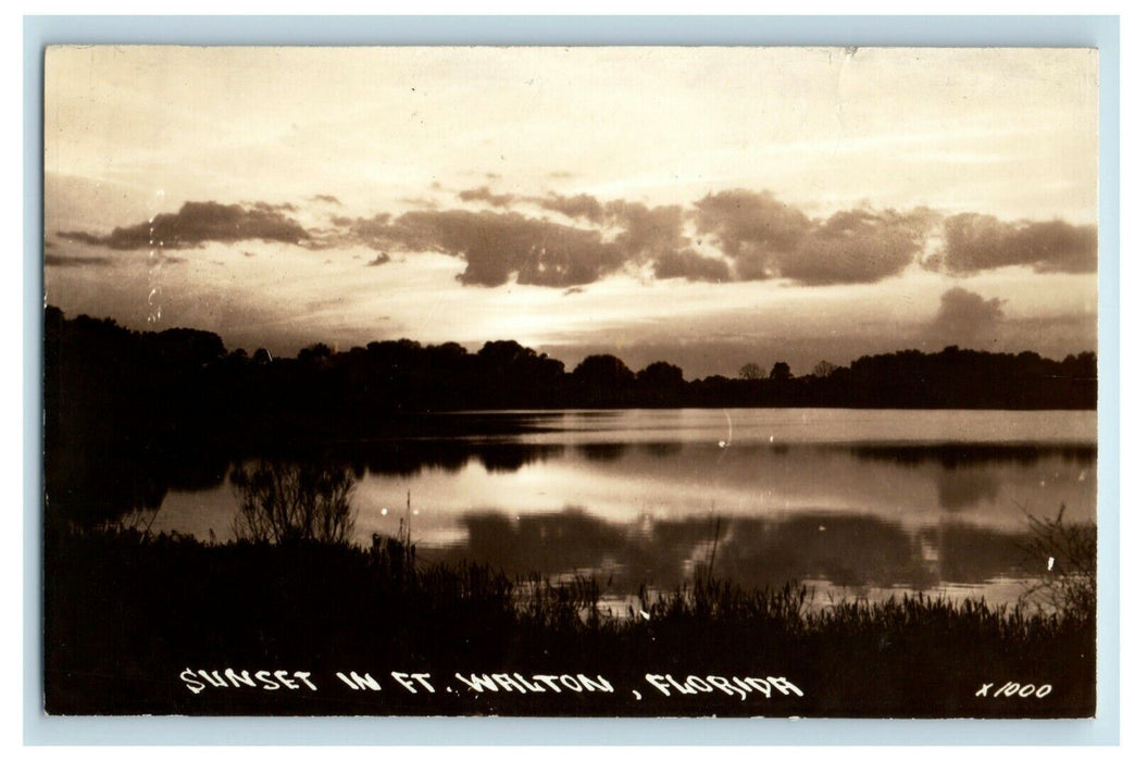 c1940's Sunset Fort Walton Florida FL Lake RPPC Photo Postcard