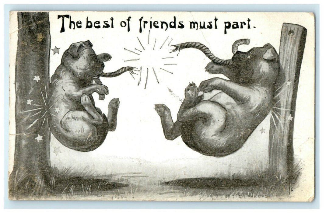 c1910 Best of Friends Dogs Comic Humor Funny Postcard
