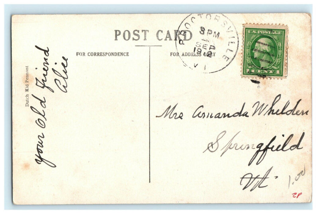 1912 Dutch Girl Greetings From Proctorsville Vermont VT Pennant Postcard