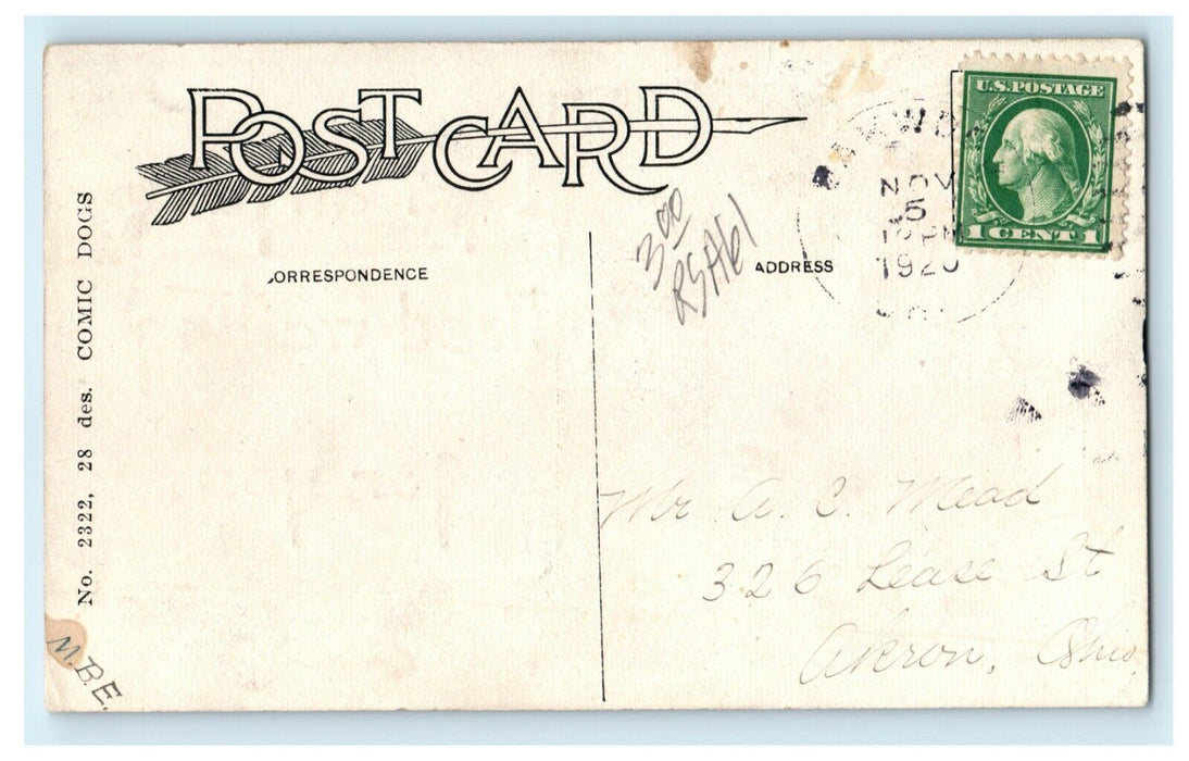 c1920 Puppy Dog Waiting Outside Cafe Comic Humor Funny Postcard