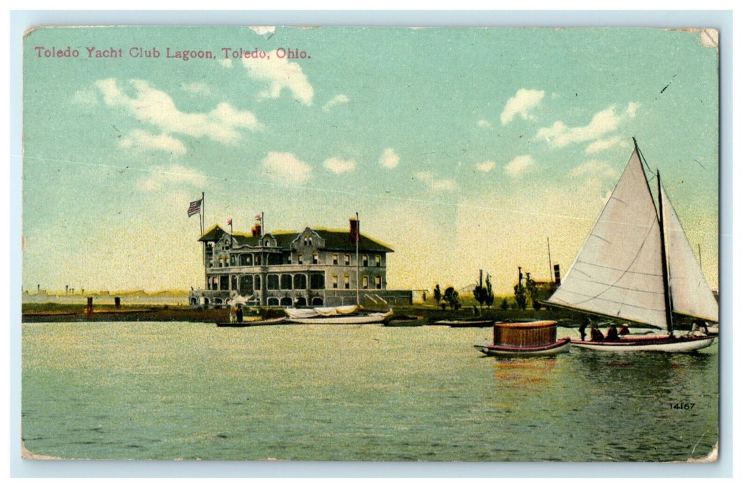 1911 Toledo Yacht Club Lagoon Toledo Ohio OH Posted Antique Sailboat Postcard