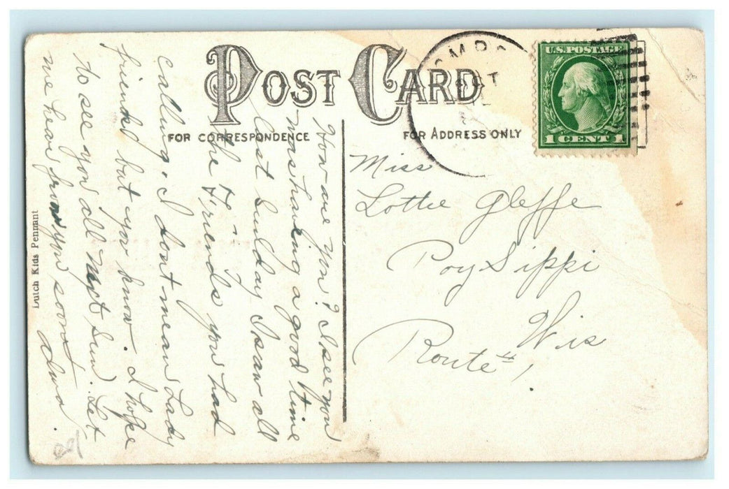 c1910 Dutch Kids Borth Wisconsin WI Greetings Pennant Comic Humor Funny Postcard