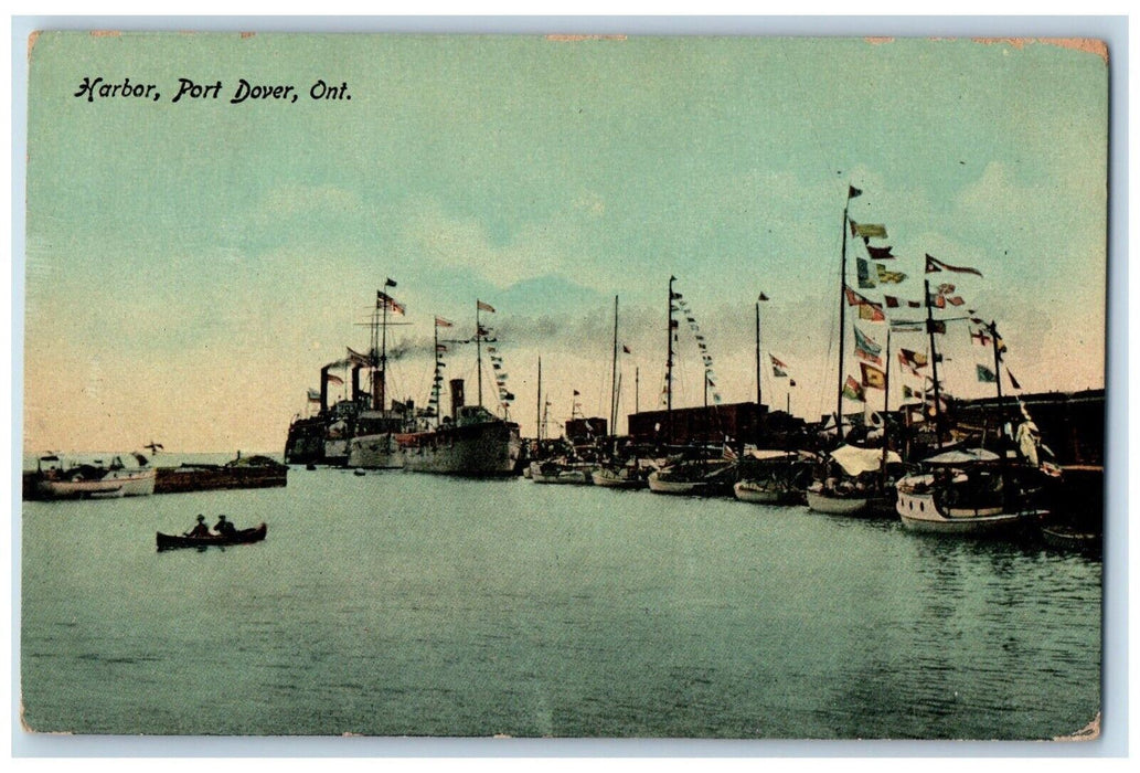 1918 View Of Steamer Boats Harbor Port Dower Ontario Canada Antique Postcard