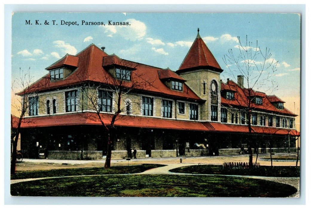 c1910 MK&T Depot Train Station Parsons Kansas KS Unposted Postcard