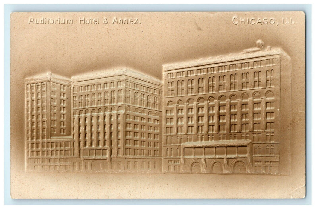 c1910 Auditorium Hotel & Annex Chicago Illinois IL Embossed Airbrushed Postcard