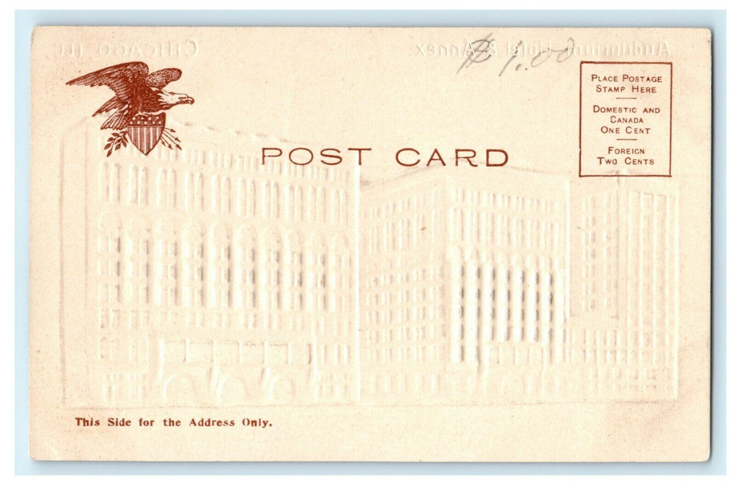 c1910 Auditorium Hotel & Annex Chicago Illinois IL Embossed Airbrushed Postcard