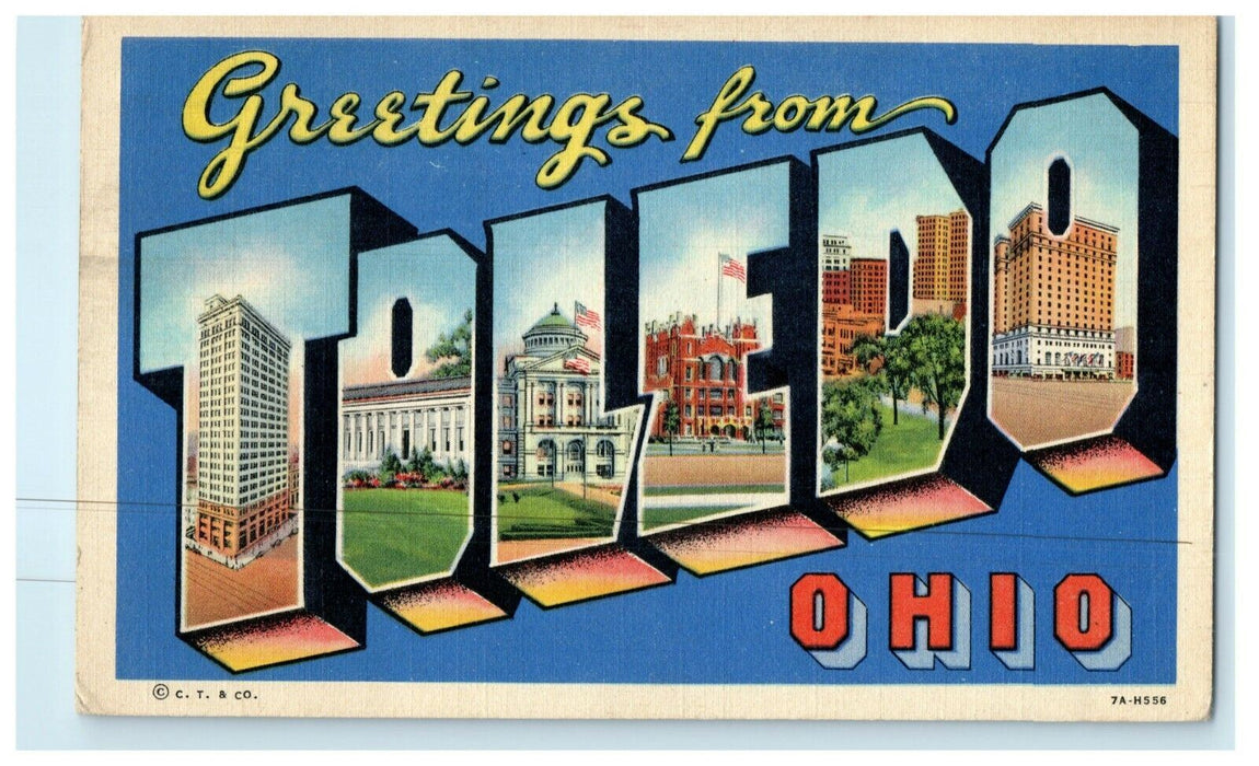 1947 Greetings From Toledo Ohio OH Large Block Letter Posted Postcard