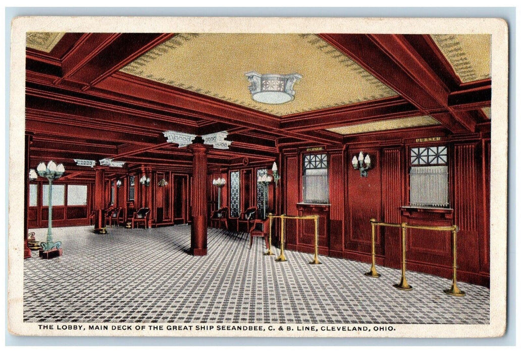 The Lobby Main Deck Of The Great Ship Seeandbee C. & B. Cleveland OH Postcard