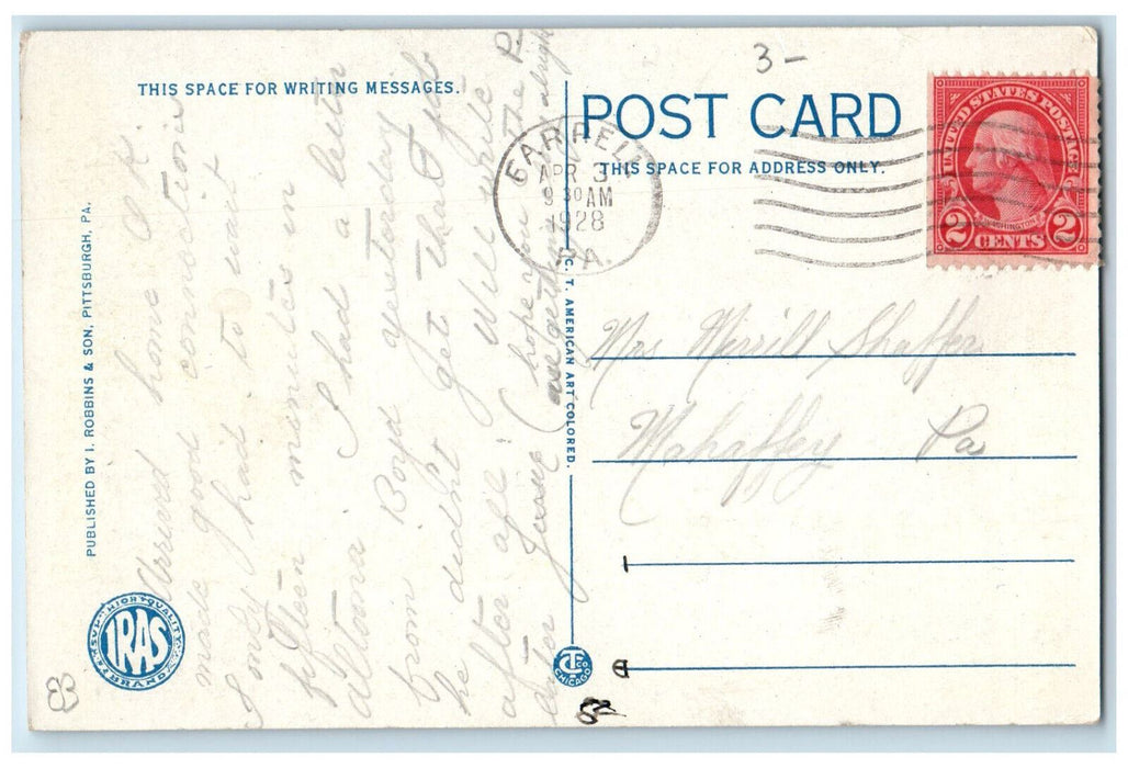1928 US Flag, High School Sharon Pennsylvania PA Vintage Antique Postcard