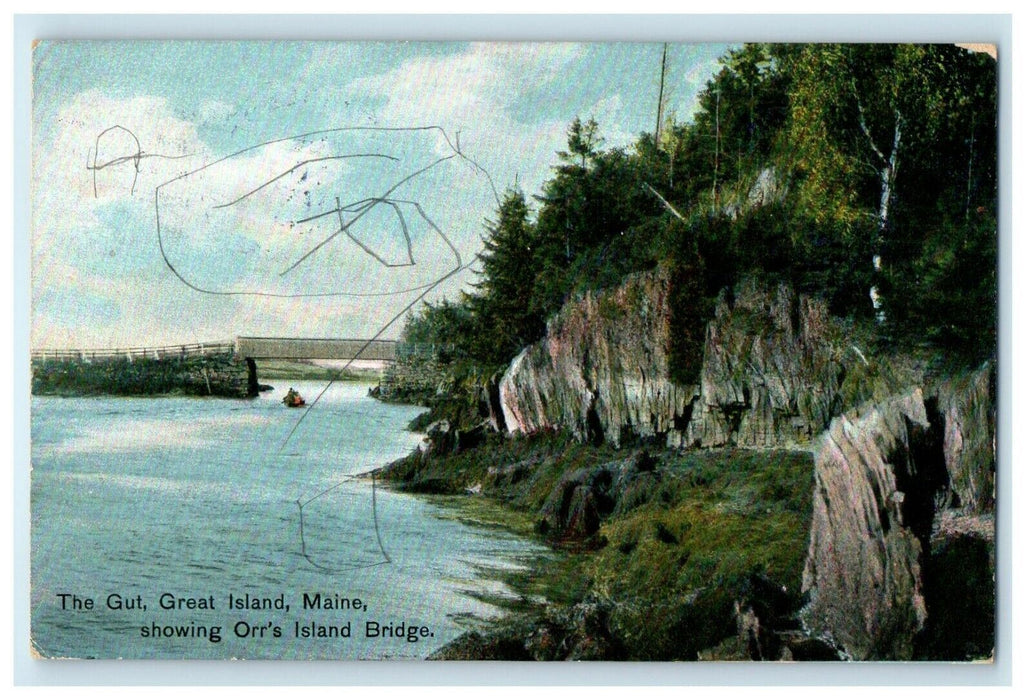 1910 The Gut Great Island Showing Orr's Island Bridge, Maine ME Postcard