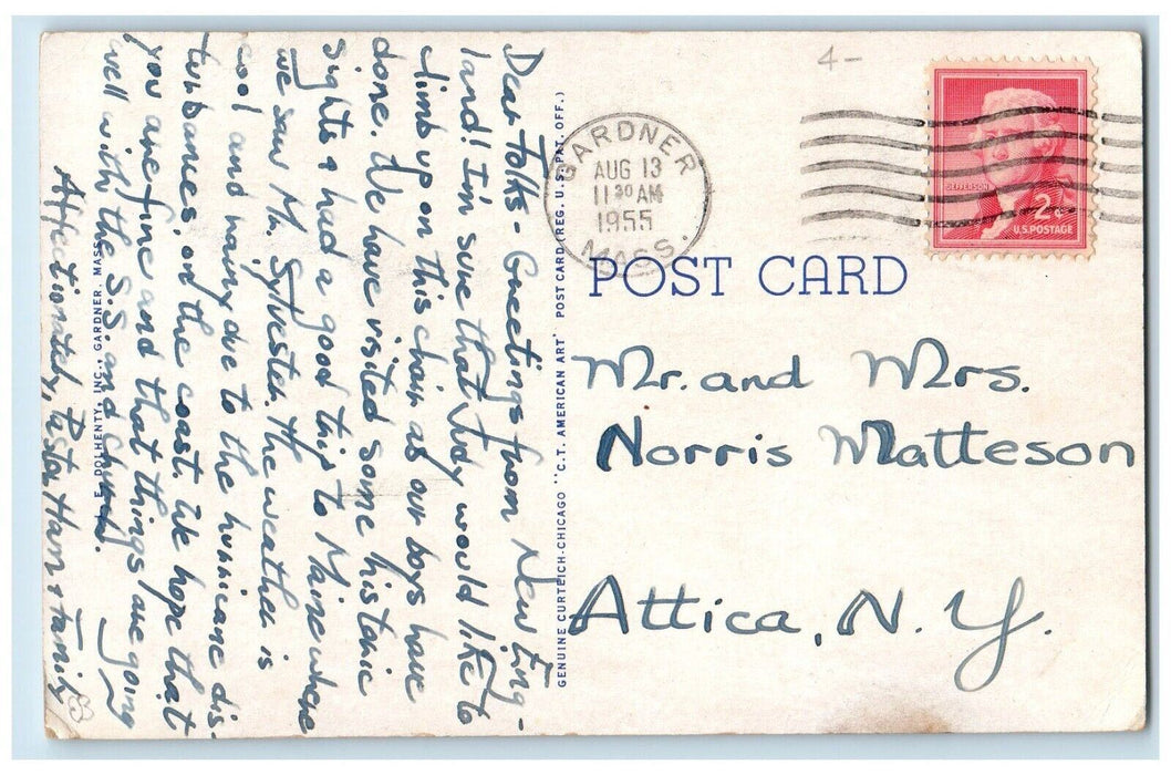 1955 The Chair City Of U.S.A. Gardner Massachusetts MA Posted Vintage Postcard