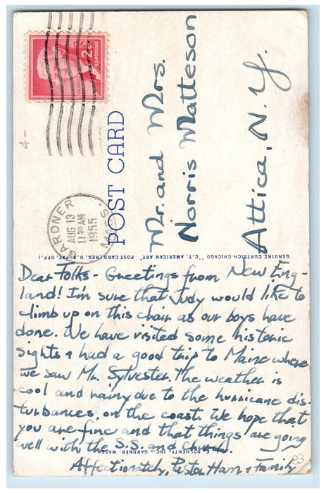 1955 The Chair City Of U.S.A. Gardner Massachusetts MA Posted Vintage Postcard