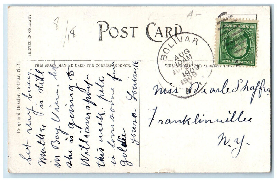 1909 View Of Methodist Church Bolivar New York NY Posted Antique Postcard