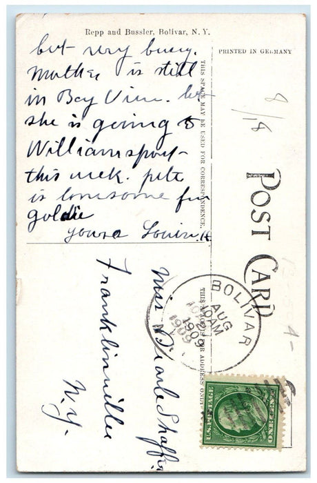 1909 View Of Methodist Church Bolivar New York NY Posted Antique Postcard