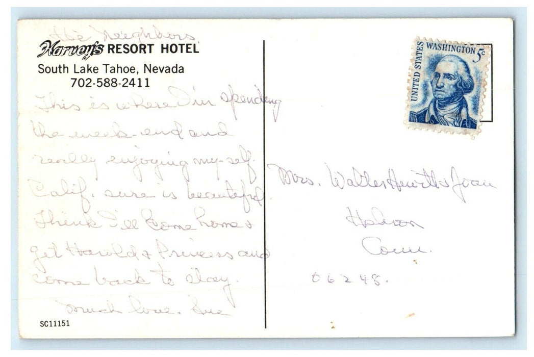 1942 Harvey's Resort Hotel, South Lake Tahoe, Nevada NV Vintage Postcard