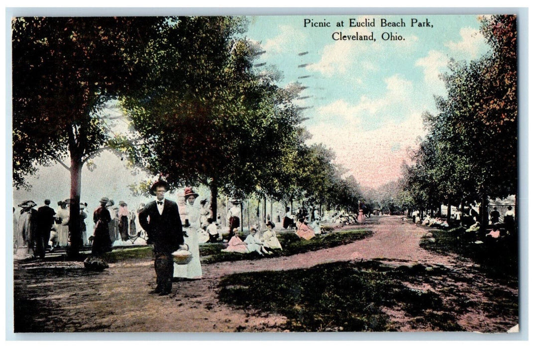 1911 Picnic at Euclid Beach Park Cleveland Ohio OH Antique Postcard