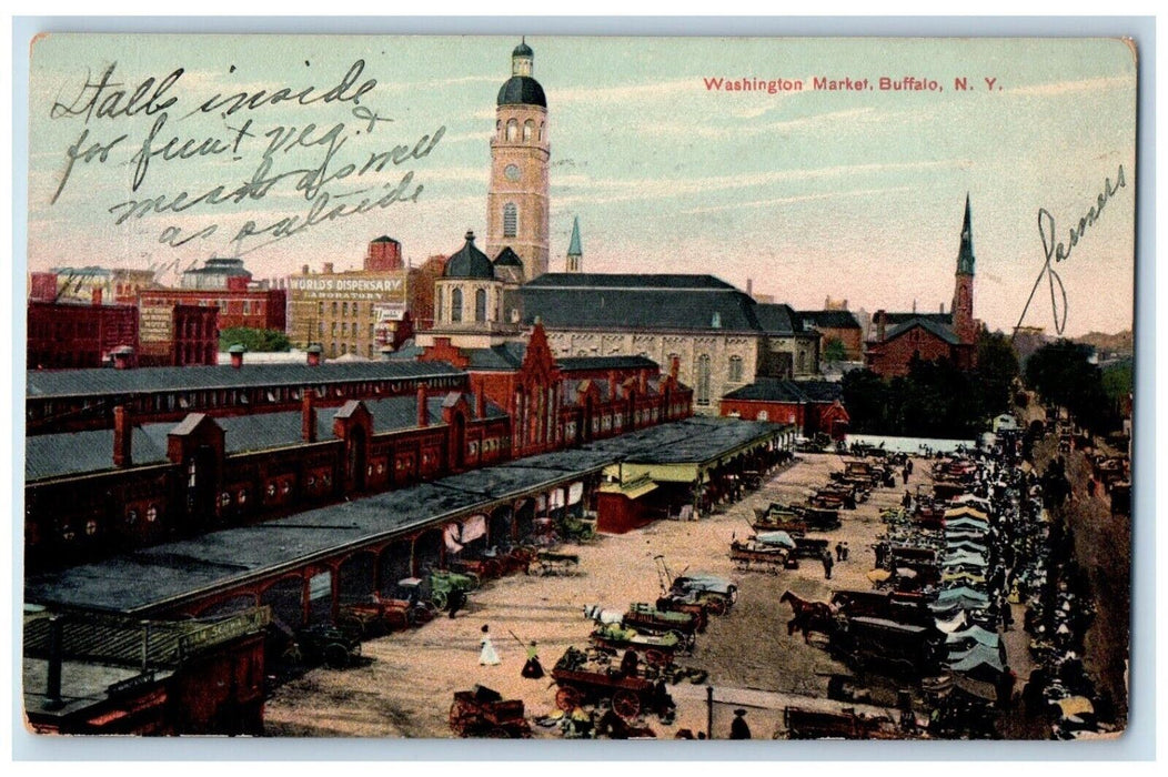 1909 Washington Market Wagon Horse Carriage Buffalo New York NY Antique Postcard