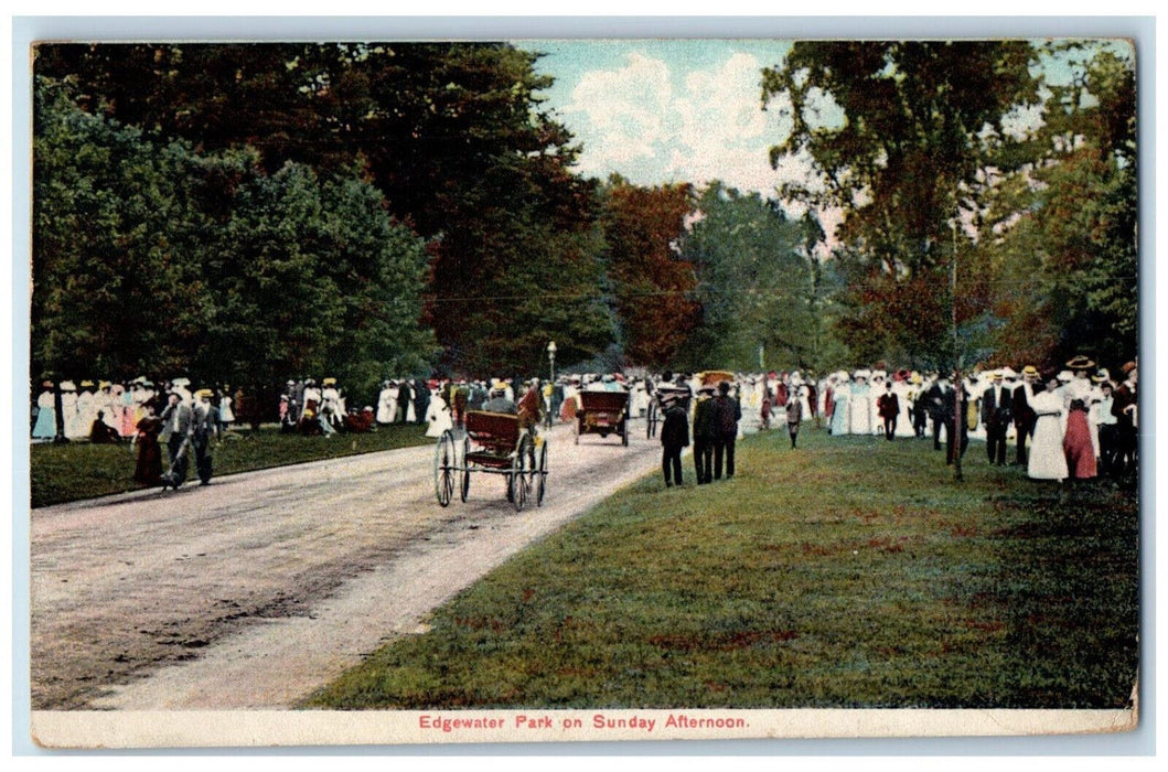 1909 Horse Carriage, Mass Gathering Edgewater Park Cleveland Ohio OH Postcard