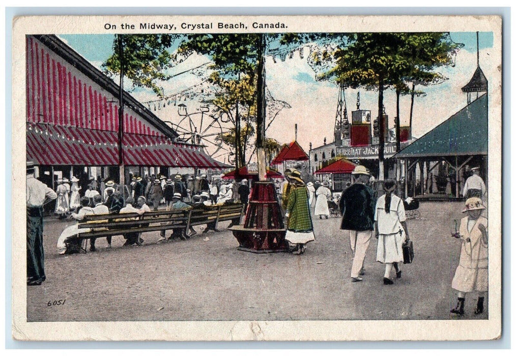 c1910's View On The Midway Ferris Wheel Crystal Beach Canada Antique Postcard