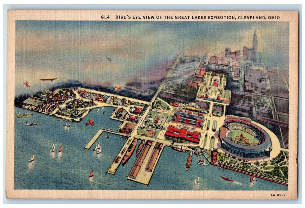 1936 Bird's Eye View of the Great Lakes Exposition Cleveland Ohio OH Postcard