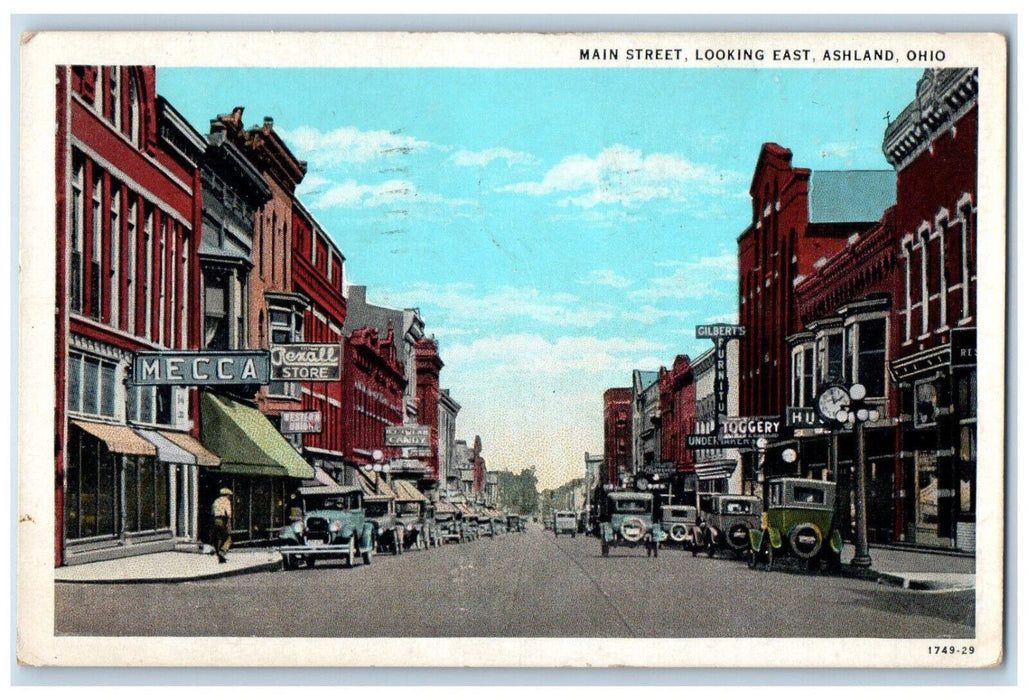 1930 Rexall Drug Sstore, Mecca, Furniture Store, Ashland Ohio OH Postcard