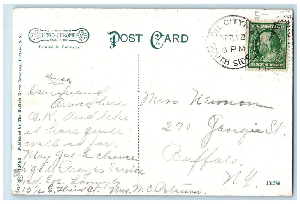 1910 Aerial View Part Business Section, South Side, Oil City PA Postcard