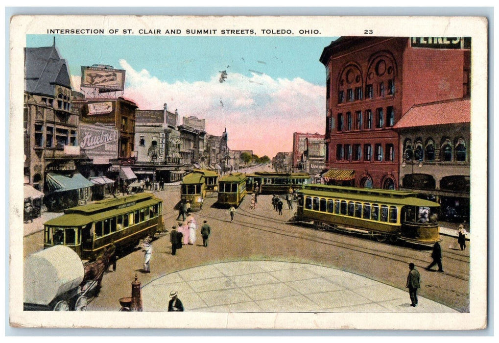 1923 Intersection of St. Clair and Summit Streets, Toledo Ohio OH Postcard