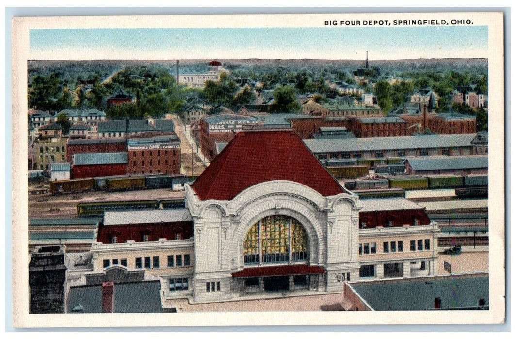 c1920's Top View, Big Four Depot Springfield Ohio OH Unposted Postcard