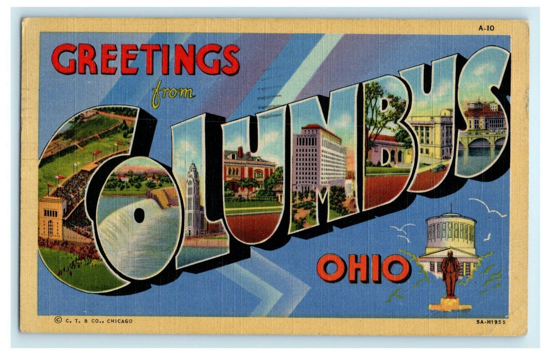 1946 Greetings From Columbus Ohio OH Deficient Large Block Letter Postcard