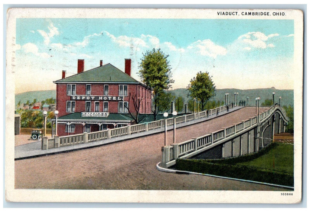 1931 R/R Depot Hotel, Viaduct Cambridge Ohio OH Vintage Posted Postcard