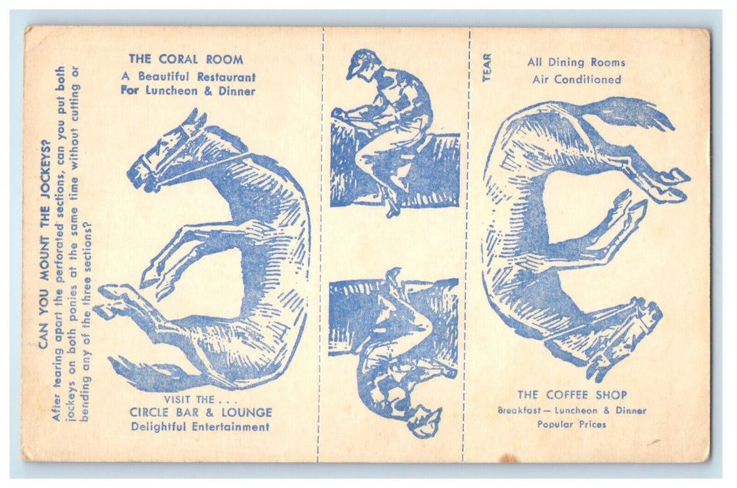 c1930s Horse Jockey Puzzle, Hotel Governor Clinton New York 1 NY Postcard