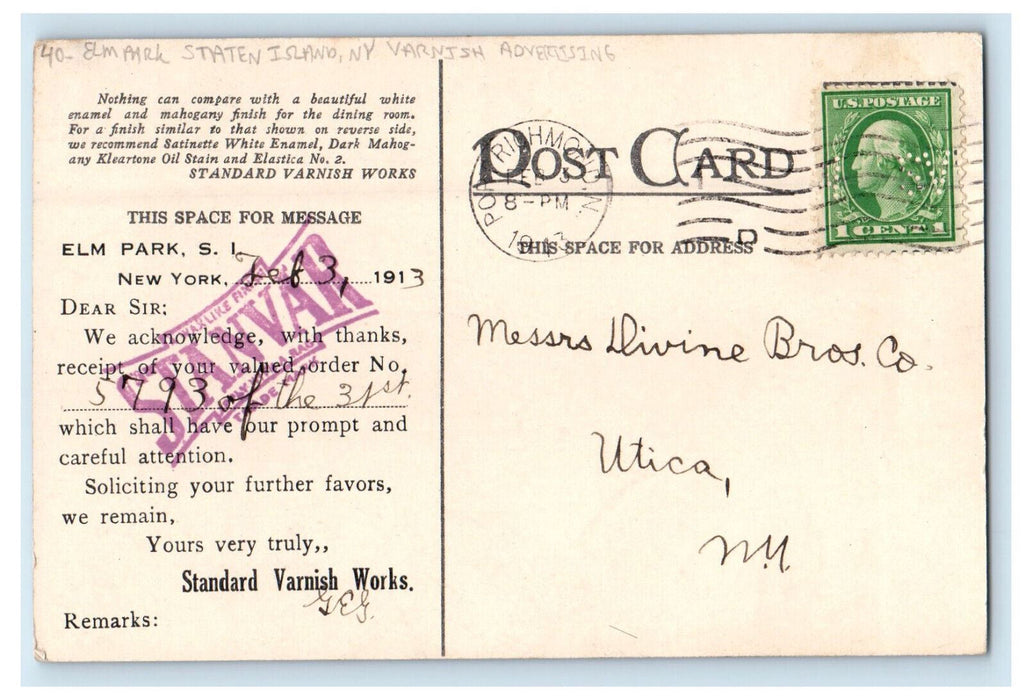 1913 Elm Park Staten Island New York NY Vanish Advertising Postcard