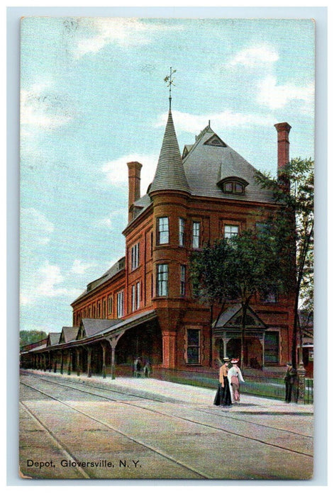 c1910's Depot Railroad Train Gloversville New York NY Unposted Antique Postcard