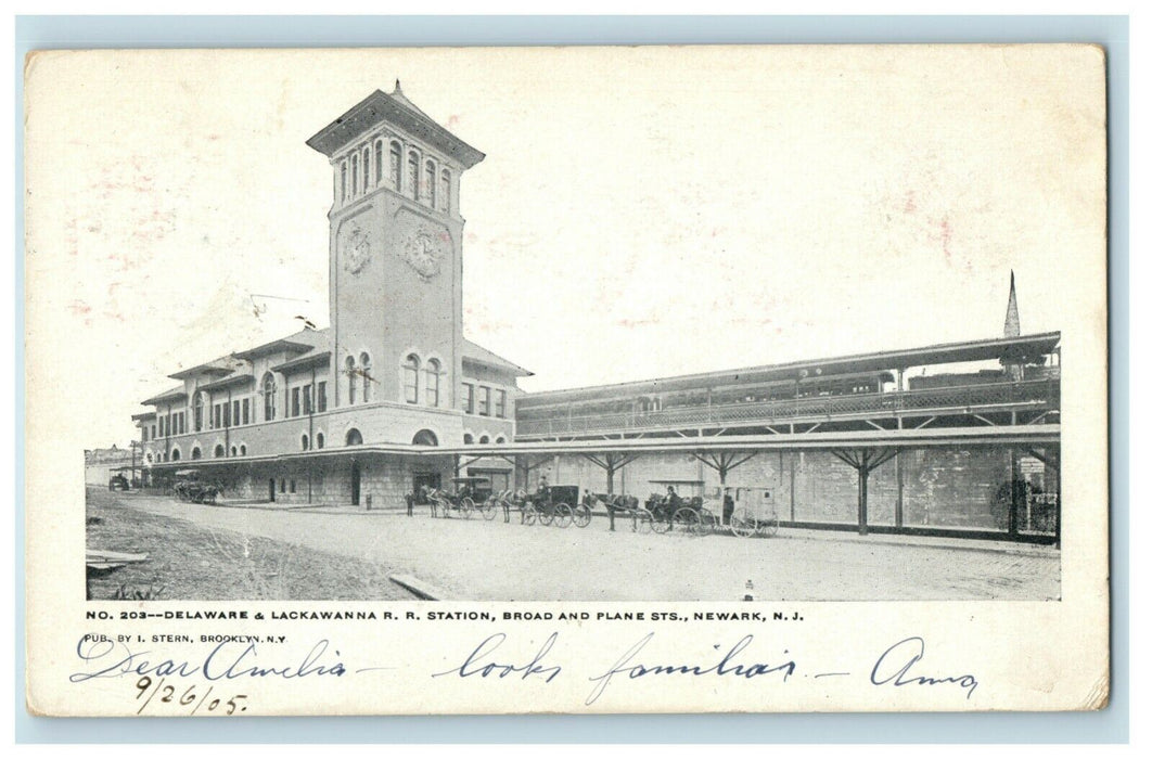 1905 Delaware & Lackawanna Railroad Station Depot Newark New Jersey NJ Postcard