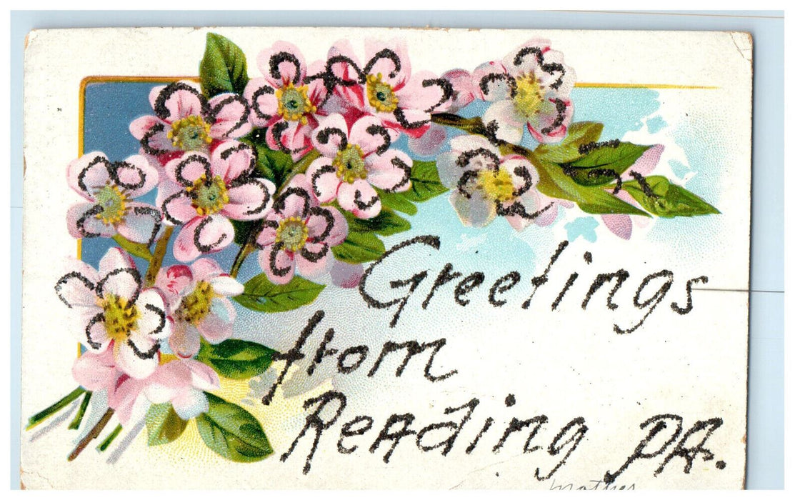 1906 Pink Flowers, Greetings from Reading PA Saint Clair PA Posted Postcard