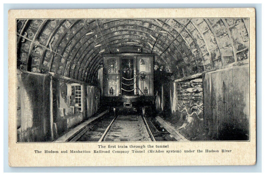 c1905 The First Train Tunnel Hudson Manhattan Railroad Hudson River NY Postcard