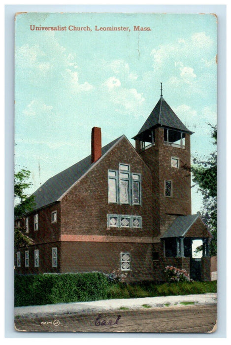 1913 Universalist Church Leominster Massachusetts MA Posted Antique Postcard