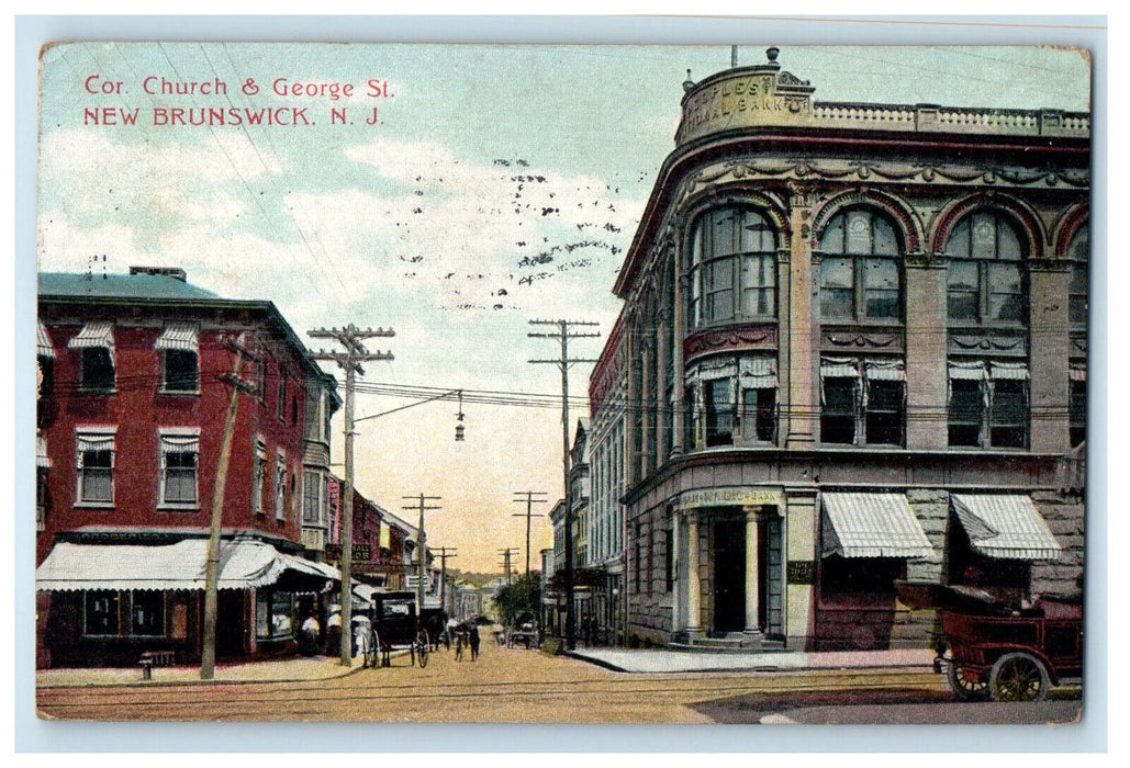 1909 Cor. Church & George St. New Burnswick New Jersey NJ Posted Postcard