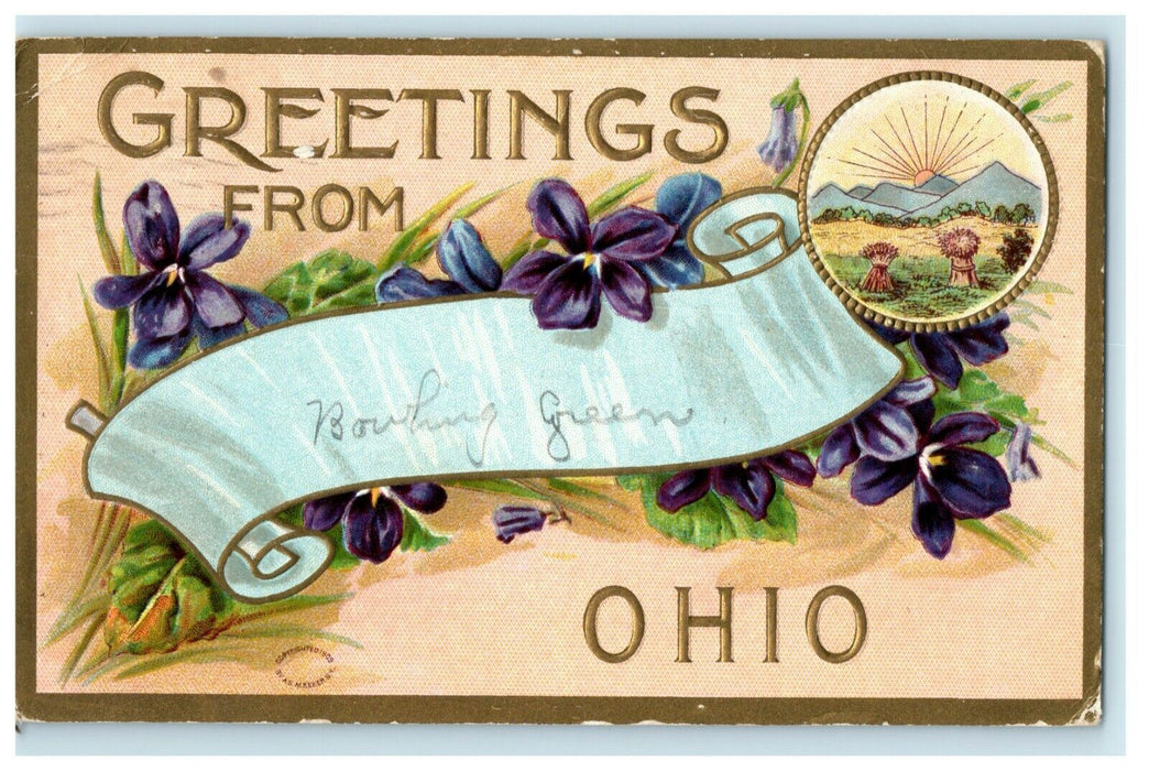 1910 Greetings From Bowling Green Ohio OH Posted Embossed Postcard