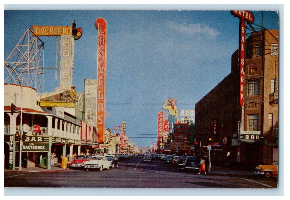 c1950's View Of Freemont Street Cars Las Vegas Nevada NV Vintage Postcard