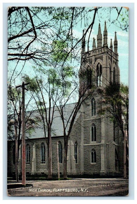 1912 Irish Church, Plattsburg New York NY Warren ME Antique Posted Postcard