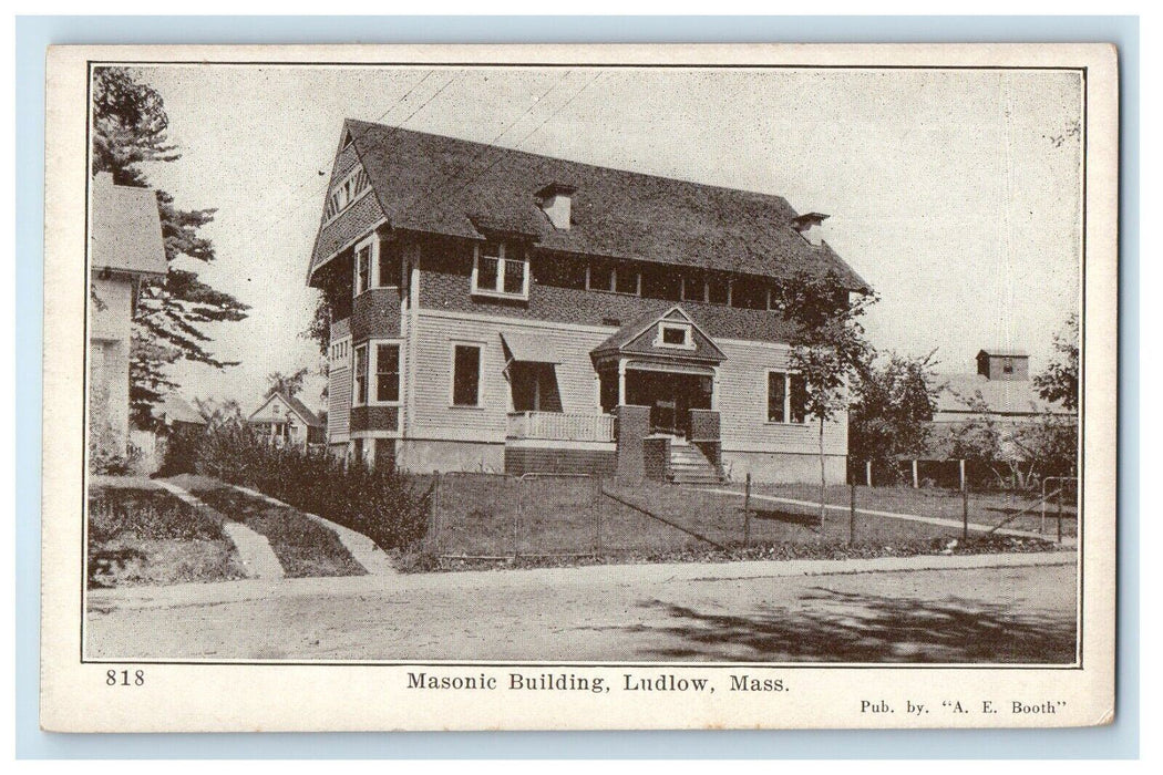 c1910's Masonic Building Street View Ludlow Massachusetts MA Antique Postcard