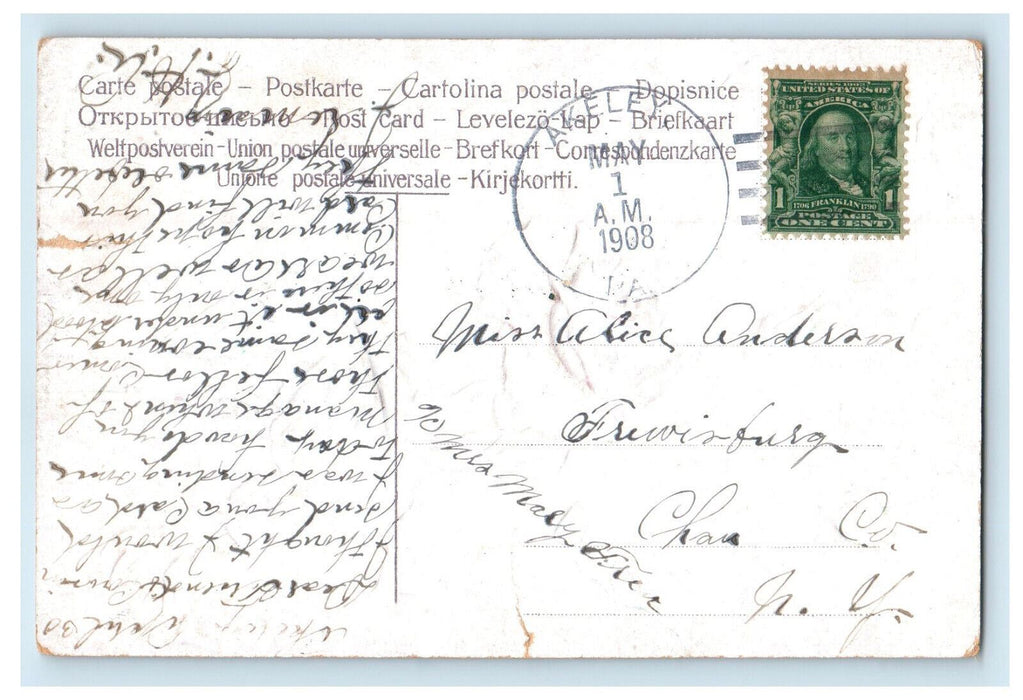 1908 Rose Flower, Greetings from Dodge NY Akeley PA Posted Postcard