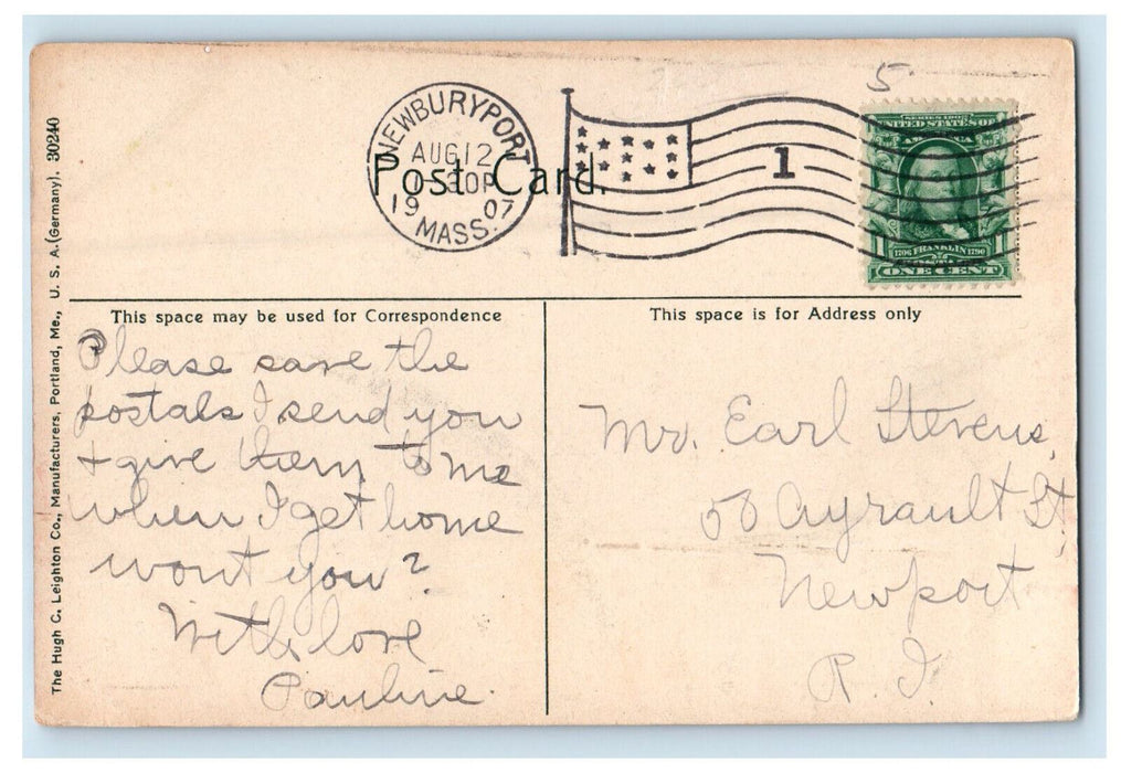 1907 Hotel at Ipswich Bluff, Ipswich Massachusetts MA Posted Antique Postcard