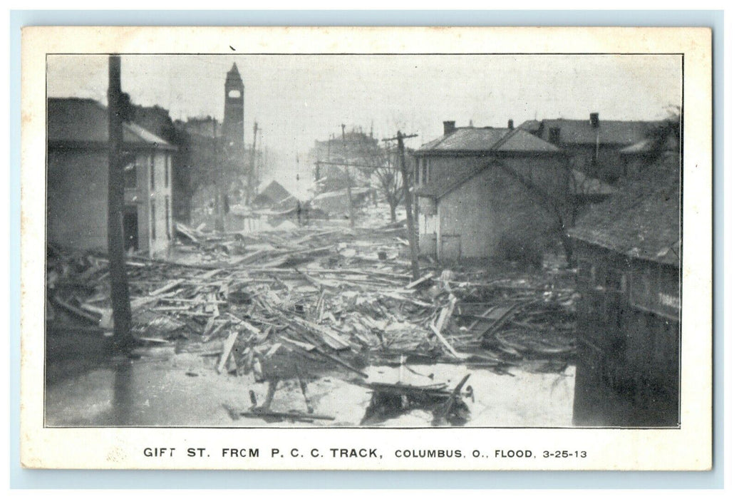 1913 Gift St. From PCC Track Columbus Ohio OH Flood Unposted Postcard