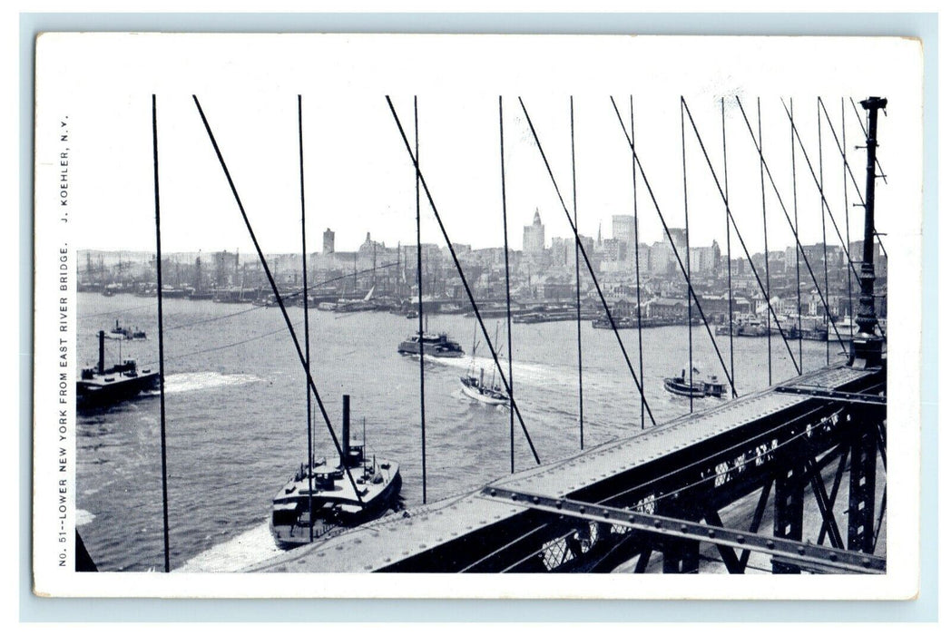 c1905 Lower New York From East River Bridge New York City NY Steamboat Postcard