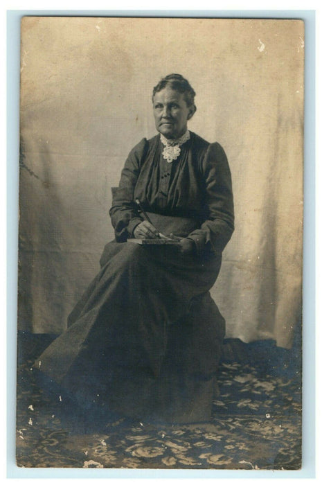 1907 Victorian Grandma Woman in Dress Newburg Pennsylvania RPPC Photo Postcard